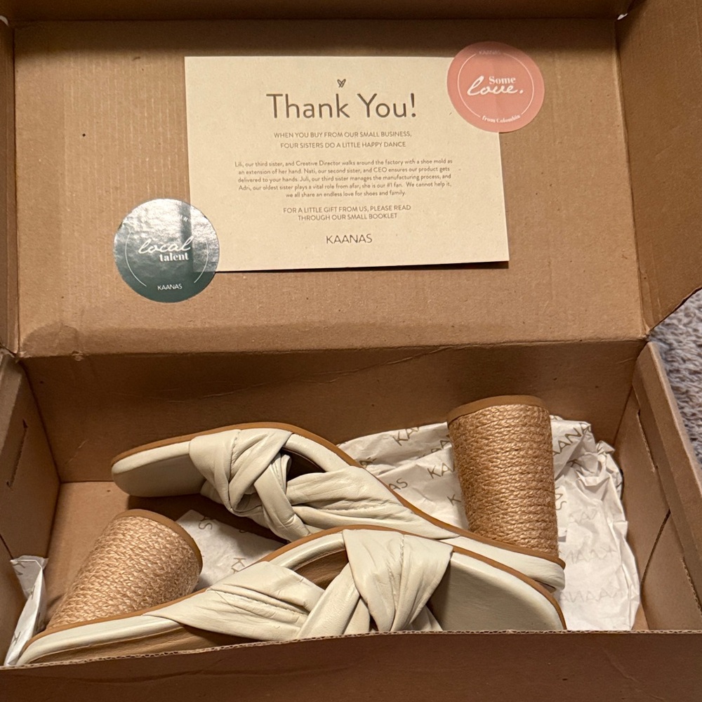 Kaanas Cream and Tan Mules